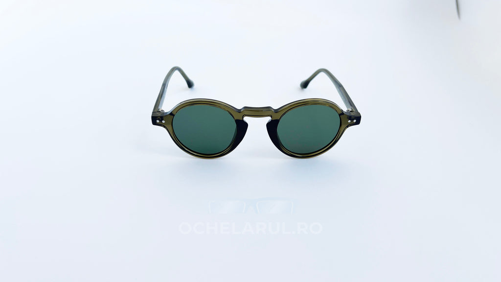 Ochelari de soare Retro Style cu rame verzi și lentile verzi, design unisex elegant pentru protecție solară.