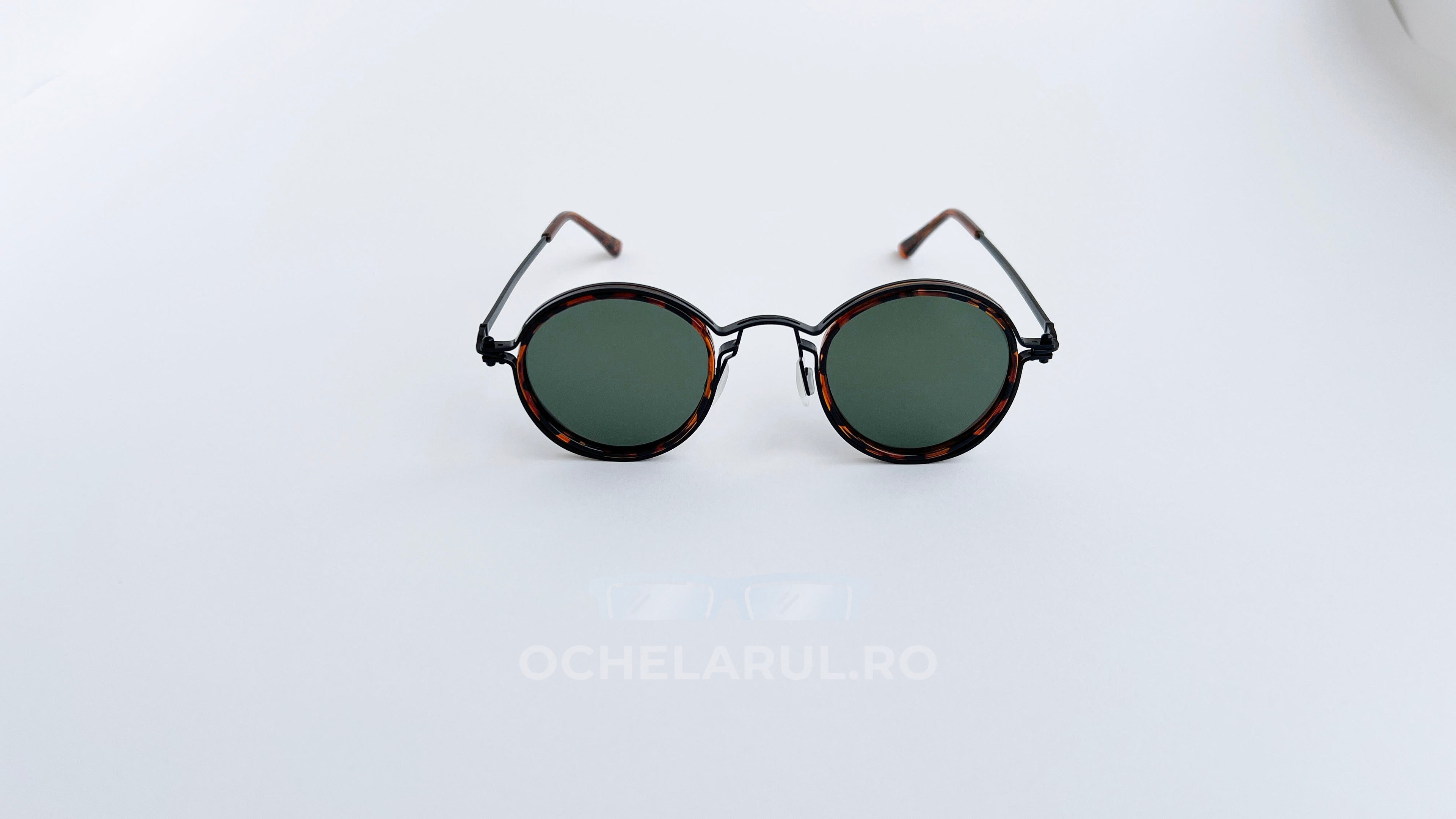 Ochelari de soare rotunzi retro polarizati, rama havana-negru si lentile verzi, vedere fata