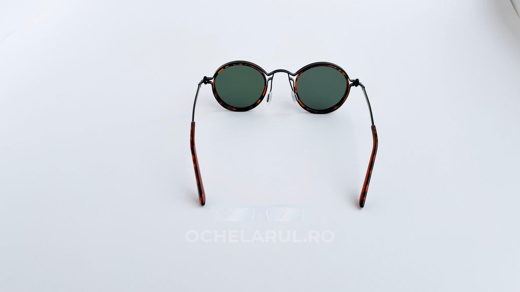 Ochelari de soare rotunzi retro polarizati, rama havana-negru si lentile verzi, vedere spate