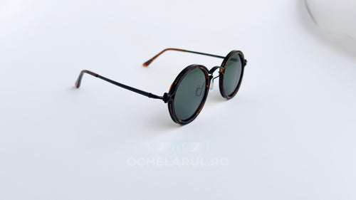 Ochelari de soare rotunzi retro polarizati, rama havana-negru si lentile verzi, prezentare