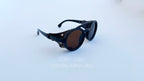 Ochelari de soare Steampunk Rotunzi cu rame negre și lentile maro, stil masculin distinctiv