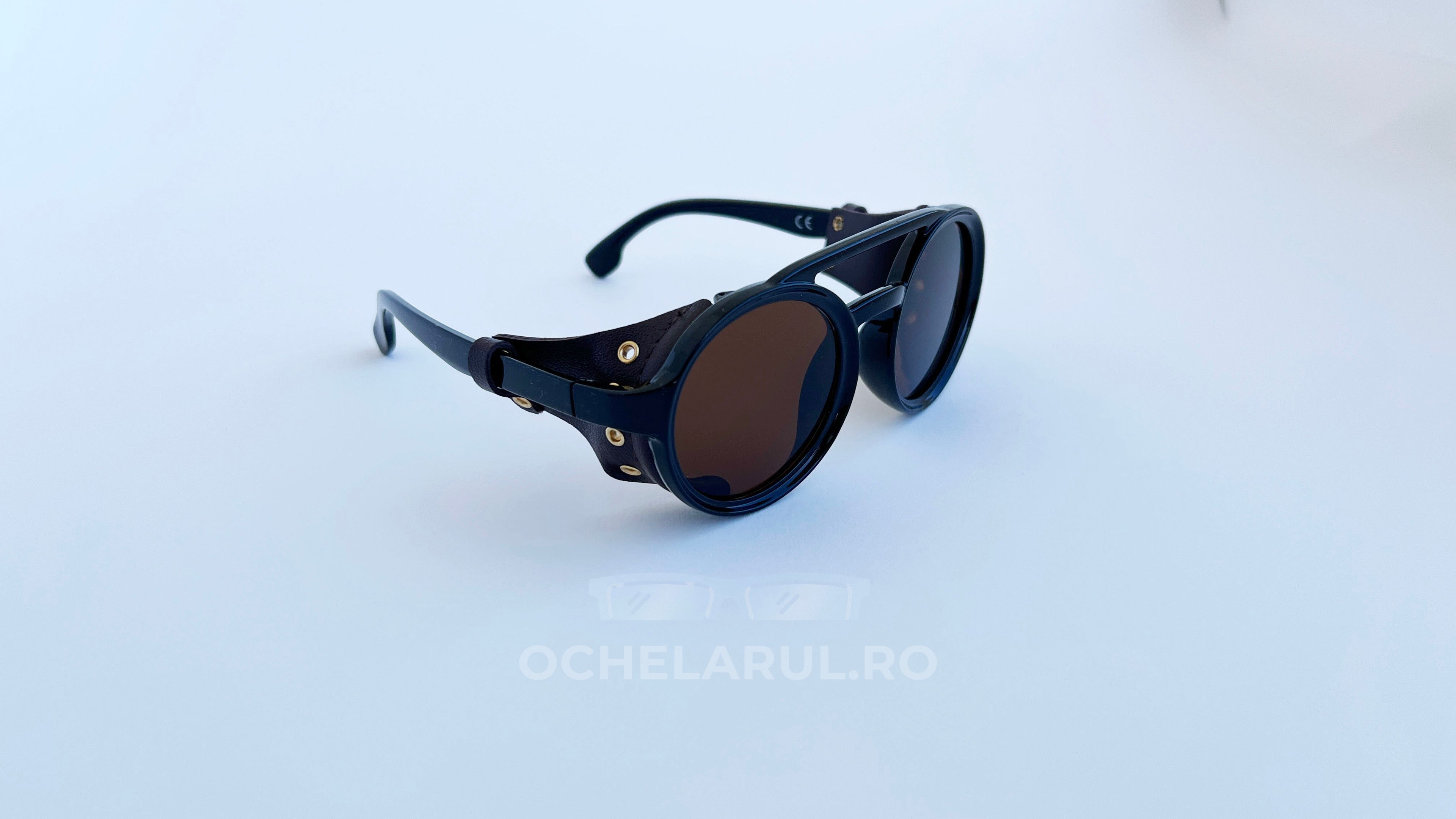 Ochelari de soare Steampunk Rotunzi cu rame negre și lentile maro, stil masculin distinctiv