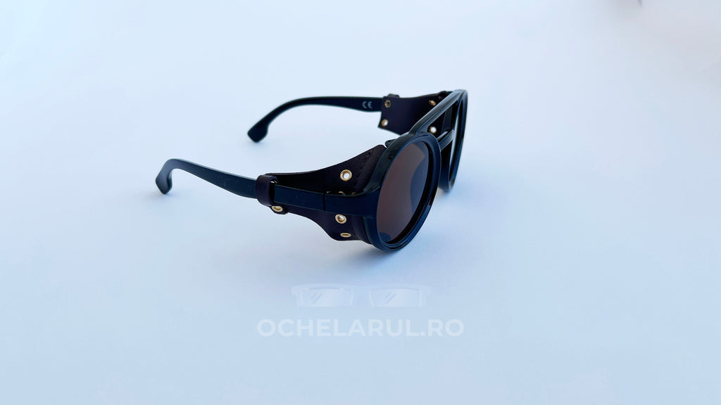 Ochelari de soare Steampunk Rotunzi cu rame negre și lentile maro pentru un stil masculin distinctiv