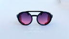 Ochelari de soare Steampunk Rotunzi cu rame negre și lentile degrade violet, stil masculin distinctiv.