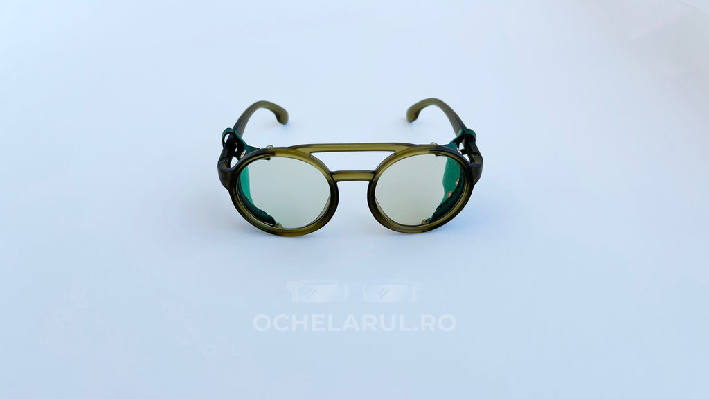 Ochelari de soare Steampunk Rotunzi cu lentile verdeștri și rame verzi accentuate, model unisex distinctiv.