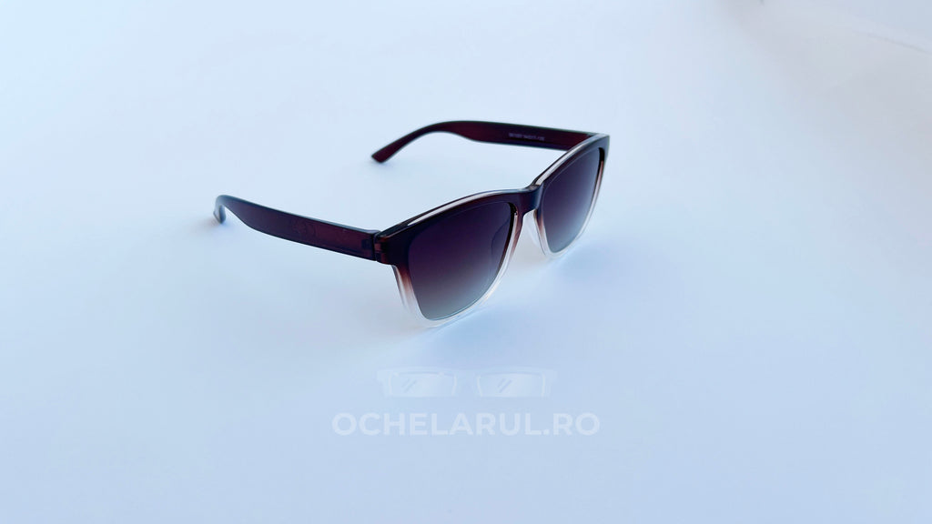 Ochelari de soare Wayfarer Style Polarizați cu rame maro degrade și lentile maro degrade, design unisex pentru protecție UV.