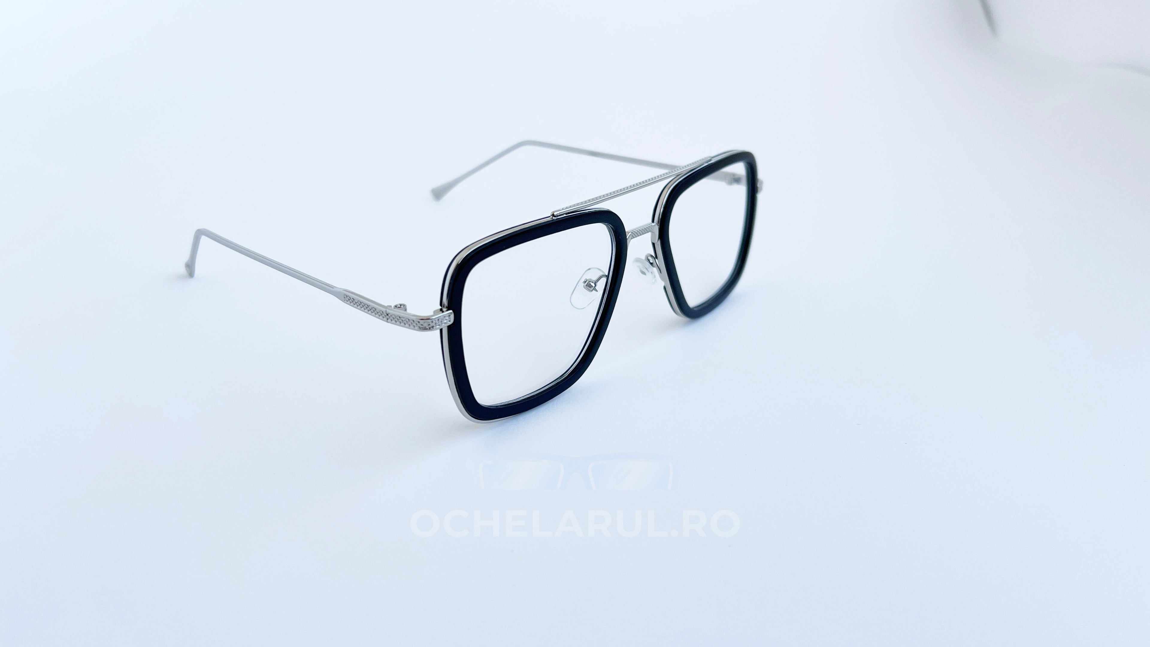 Ochelari Dita Flight Style - Rama argintie neagra, Lentile transparente - prezentare