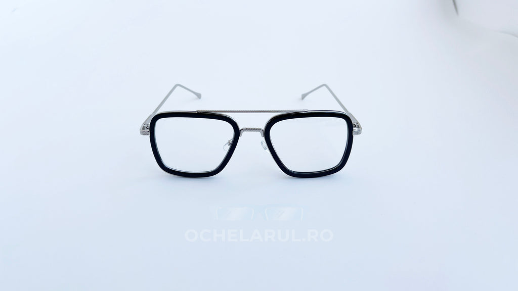 Ochelari Dita Flight Style - Rama argintie neagra, Lentile transparente - vedere fata