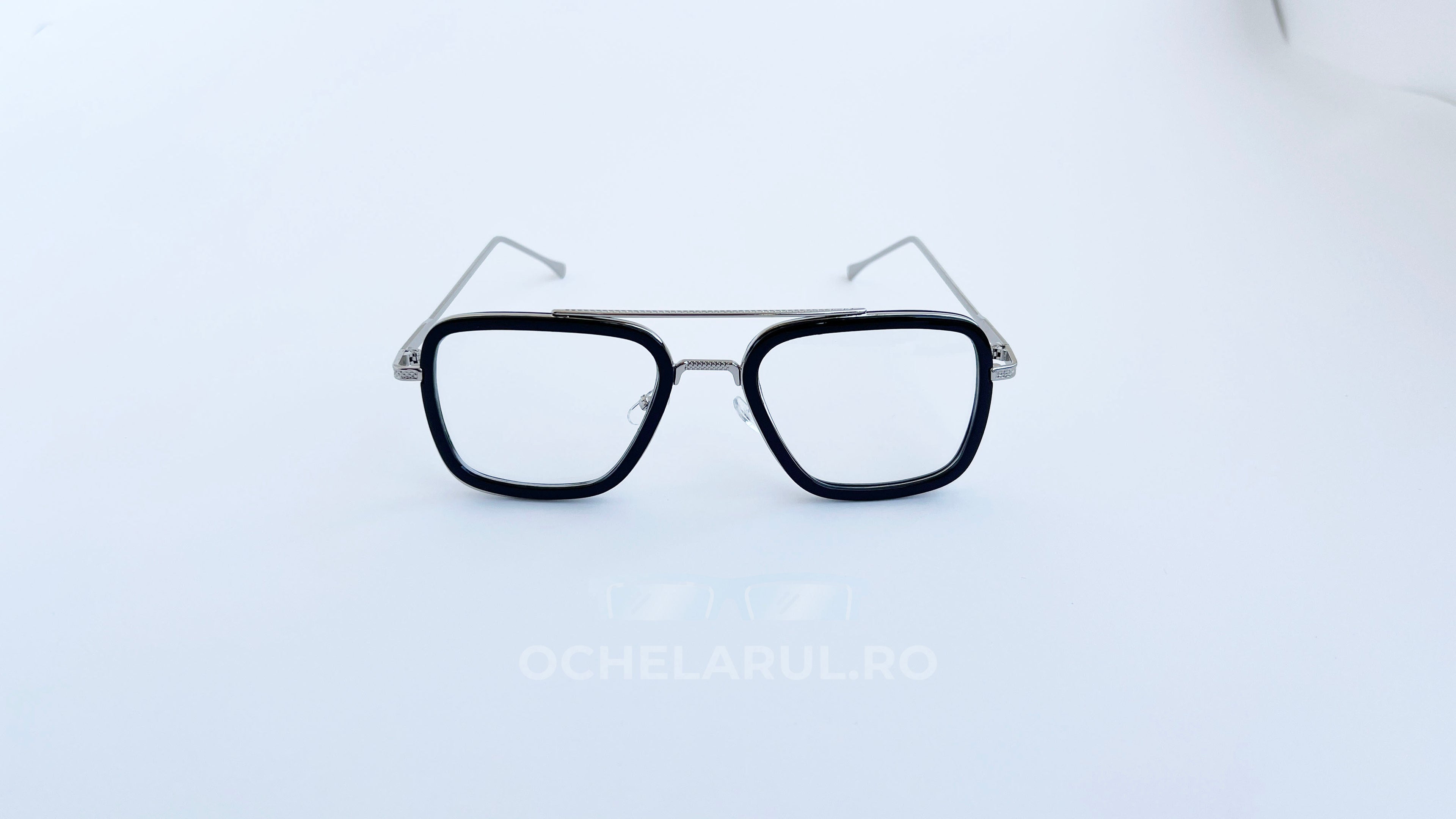 Ochelari Dita Flight Style - Rama argintie neagra, Lentile transparente - vedere fata