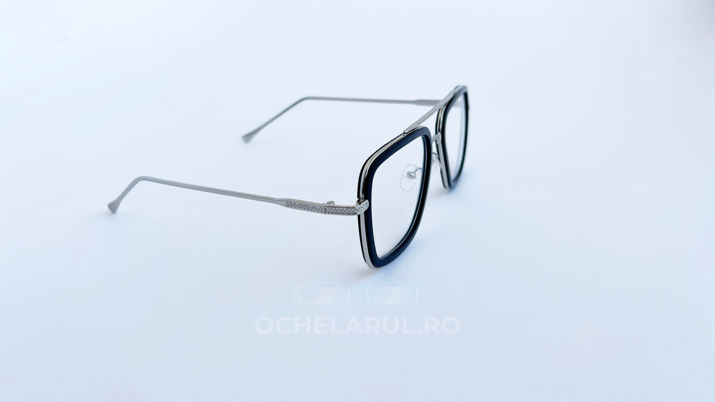 Ochelari Dita Flight Style - Rama argintie neagra, Lentile transparente - vedere laterala