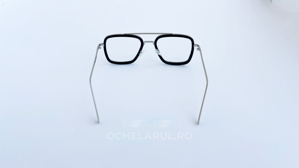 Ochelari Dita Flight Style - Rama argintie neagra, Lentile transparente - vedere spate