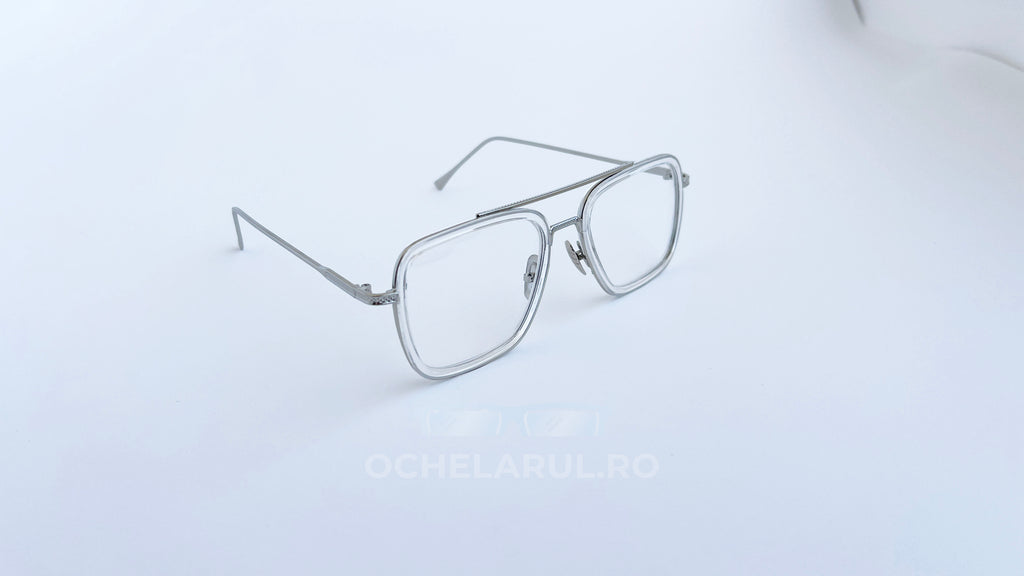 Ochelari Dita Flight Style - Rama argintie transparenta, Lentile transparente - prezentare