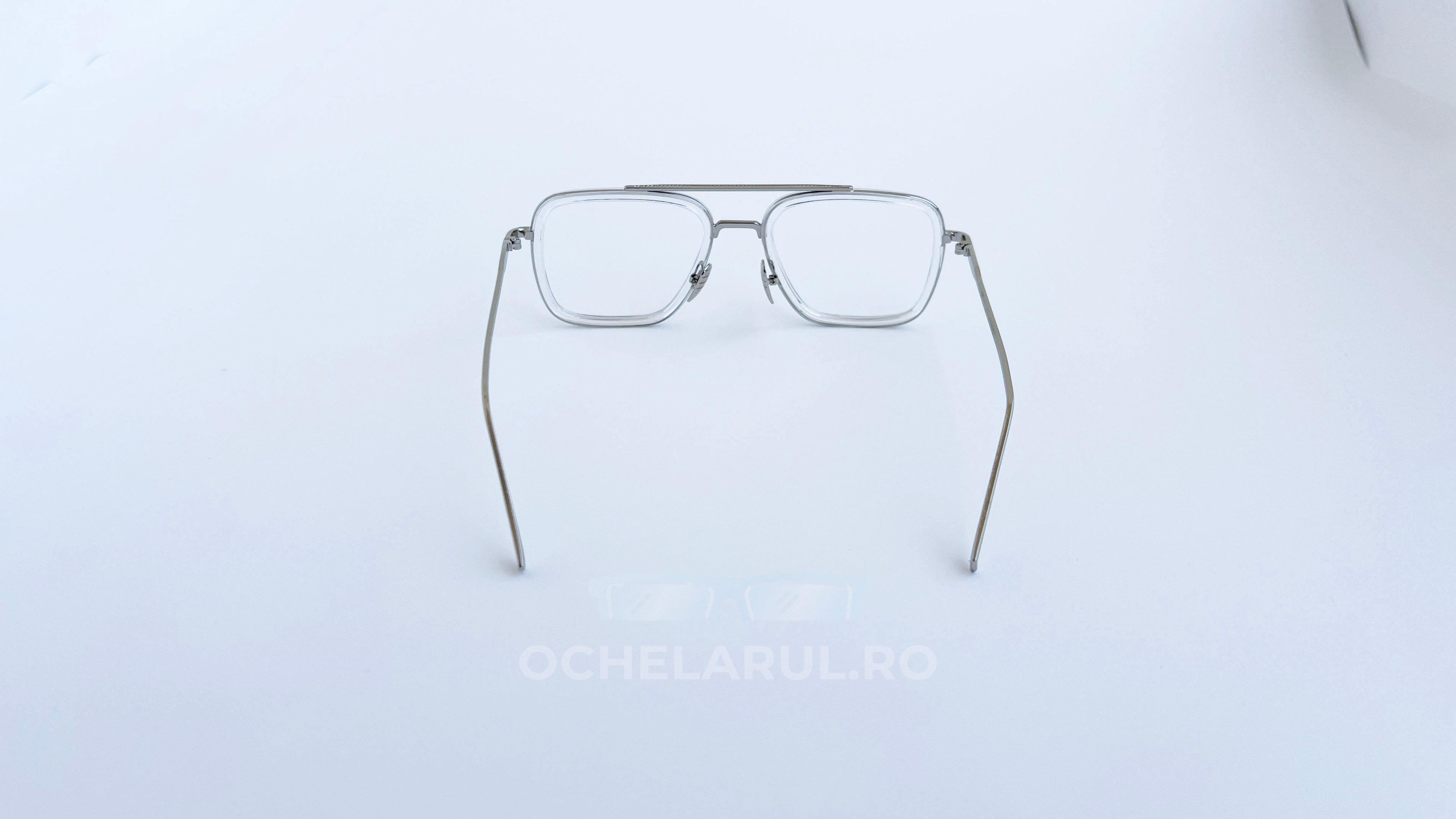 Ochelari Dita Flight Style - Rama argintie transparenta, Lentile transparente - vedere spate