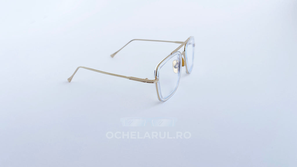 Ochelari Dita Flight Style cu rame aurii subțiri și lentile transparente, design elegant pentru bărbați.