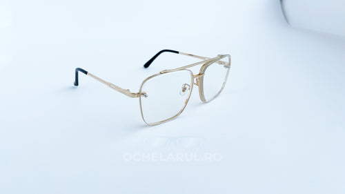 Ochelari Dita Mach Six Style, cu rame aurii, lentile transparente, protecție UV400, pe fundal alb.