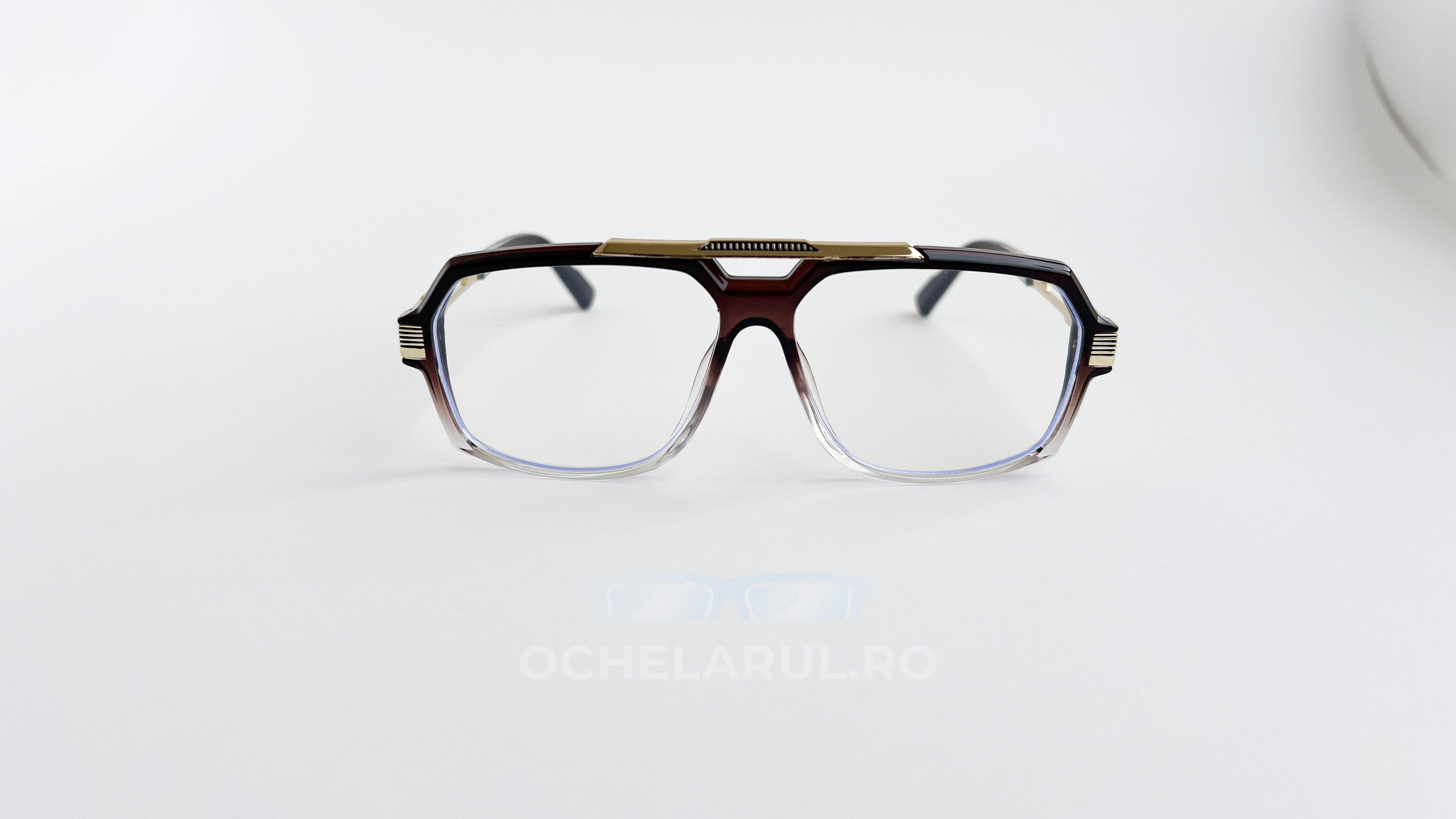 Rame ochelari Cazal 6034 Style cu nuanțe aurii și maro degrade, lentile transparente, design modern și elegant
