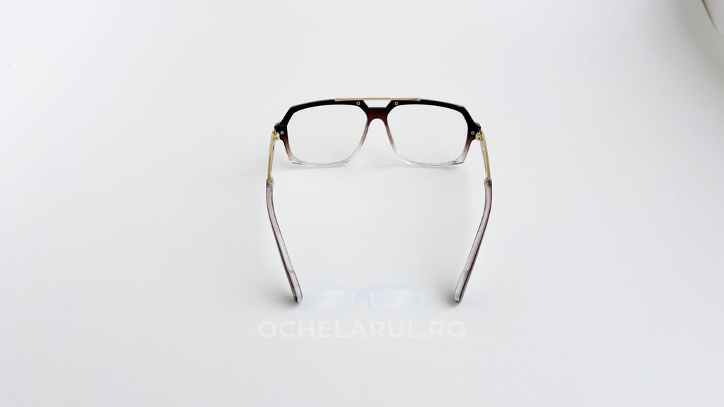 Rame ochelari Cazal 6034 Style cu lentile transparente, cadru elegant în nuanțe de maro și auriu, pentru un aspect sofisticat.