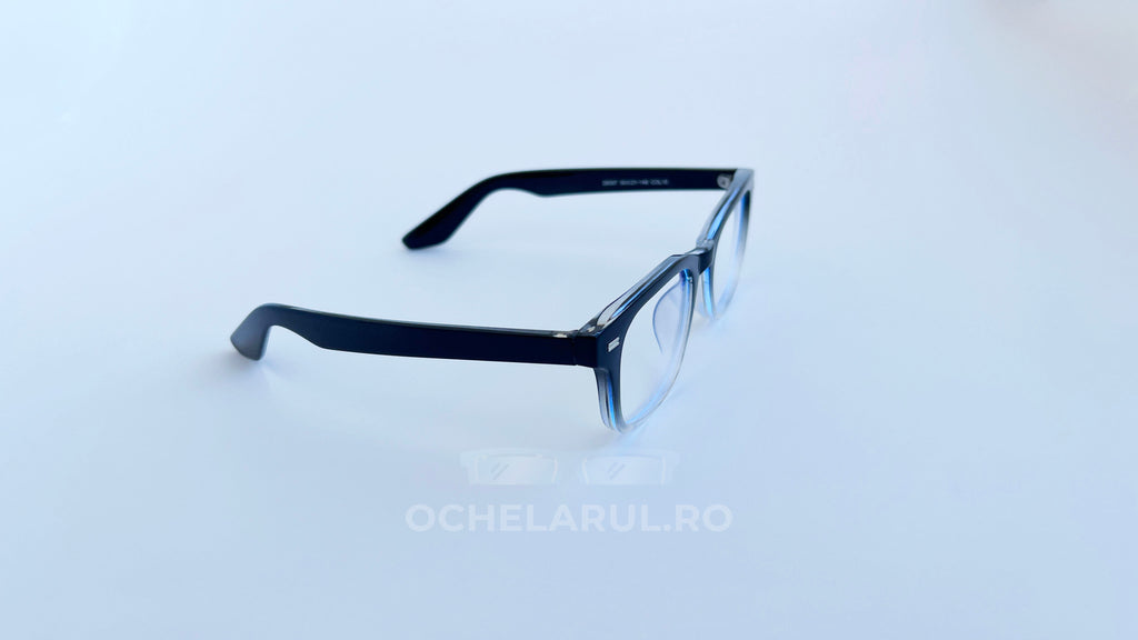 Rame ochelari Moscot Klutz Style negre cu efect degrade, lentile transparente și design modern pentru bărbați.