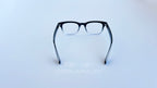 Rame ochelari Moscot Klutz Style negre degradate cu lentile transparente, design clasic și elegant.