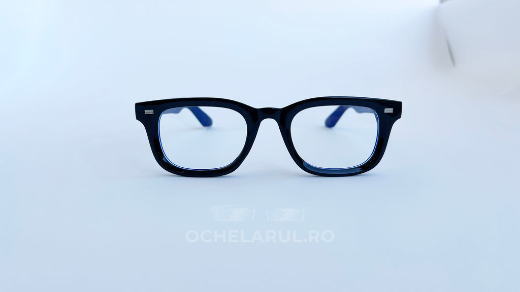 Rame ochelari Moscot Klutz Style negre cu lentile transparente, design clasic și modern, disponibile pe ochelarul.ro