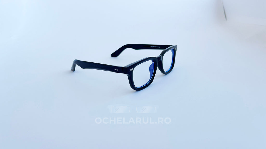 Rame ochelari Moscot Klutz Style negre, cu lentile transparente, design clasic și elegant pentru bărbați.