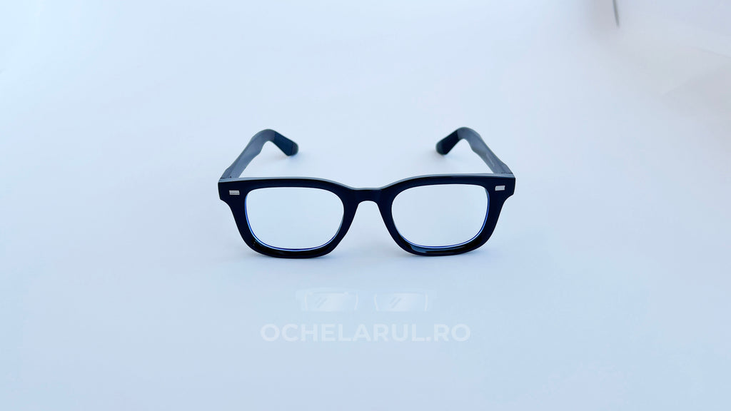 Rame ochelari Moscot Klutz Style negre cu lentile transparente, design clasic și elegant pentru bărbați.