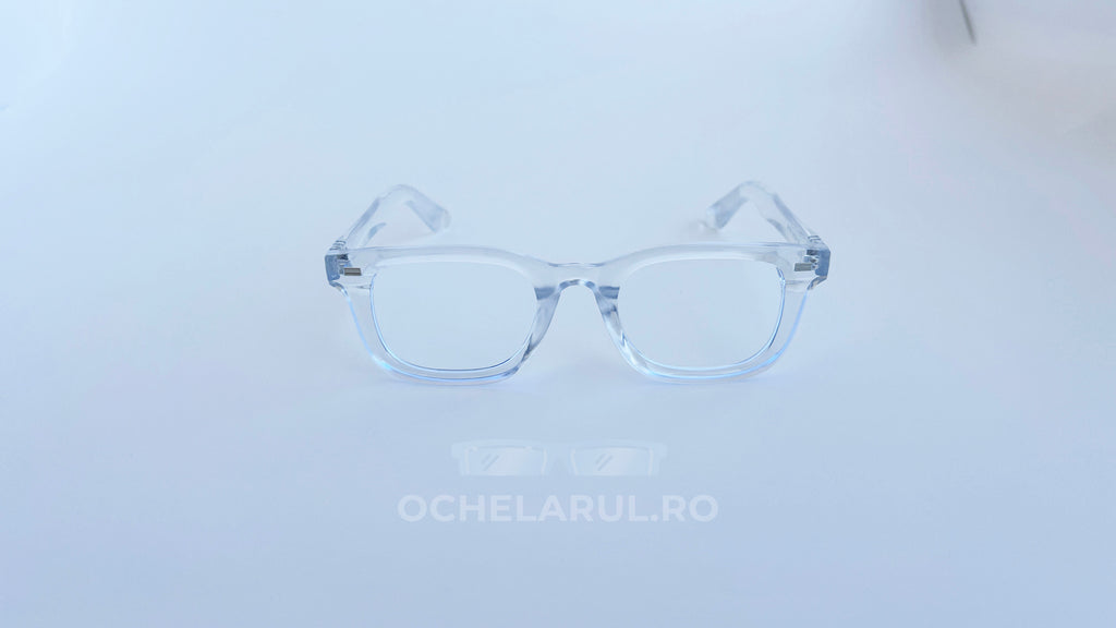 Rame ochelari Moscot Klutz Style transparente, cu lentile clare, design modern și minimalist pentru ochelari de soare bărbați.