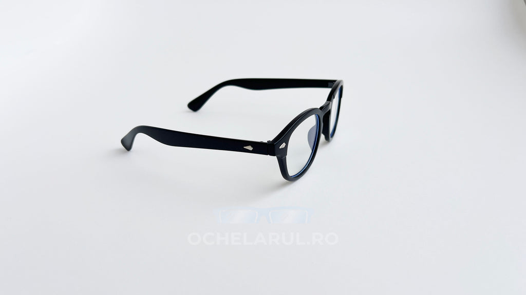 Rame ochelari Moscot Lemtosh Style negre, cu lentile transparente, unisex și design clasic.