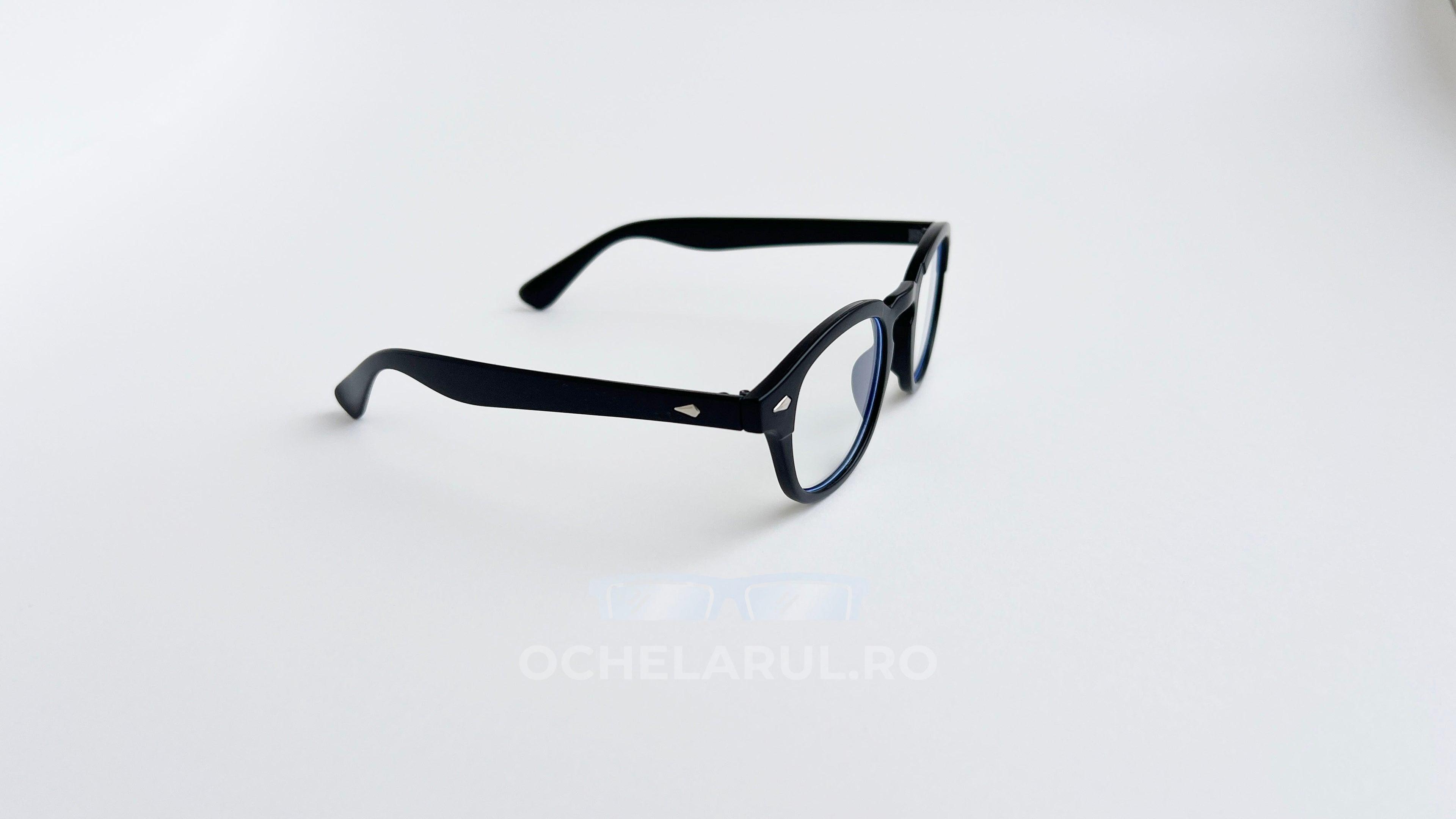 Rame ochelari Moscot Lemtosh Style negre, cu lentile transparente, unisex și design clasic.