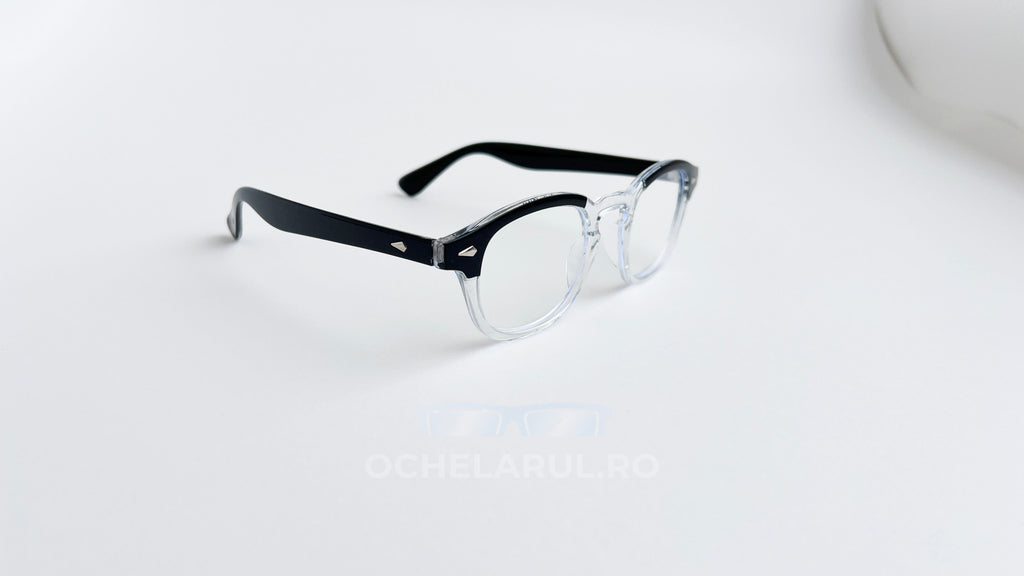 Rame ochelari Moscot Lemtosh Style cu design negru și transparent, perfecte pentru orice ținută.