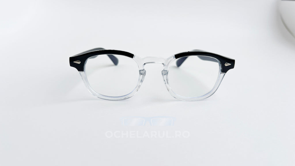 Rame ochelari Moscot Lemtosh Style cu design transparent și negru, ideale pentru ochelari cu lentile clare.
