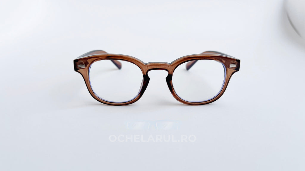 Rame ochelari Moscot Style cu lentile transparente și cadru maro translucid pentru un look modern și elegant