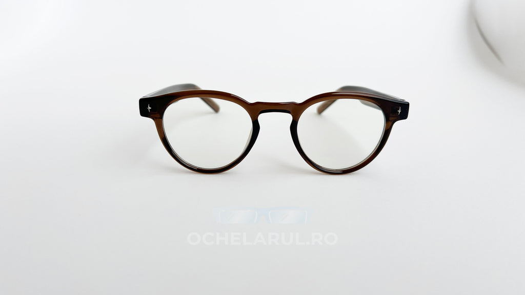 Rame ochelari Ovale Retro maro, cu lentile transparente, design clasic și elegant pentru ochelari de vedere.