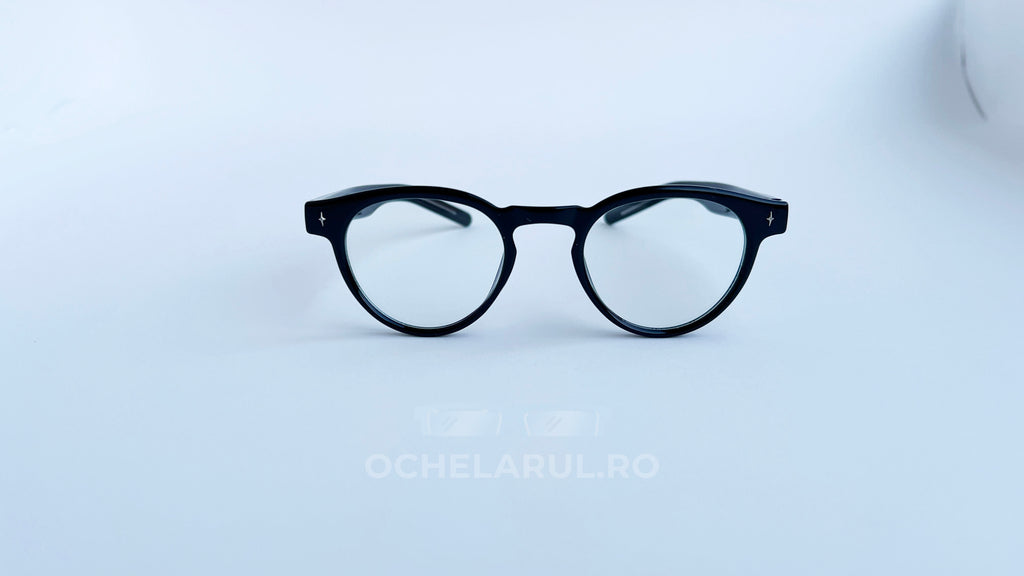 Rame ochelari Ovale Retro negre, cu lentile transparente, design clasic și elegant pentru ochelari de vedere.