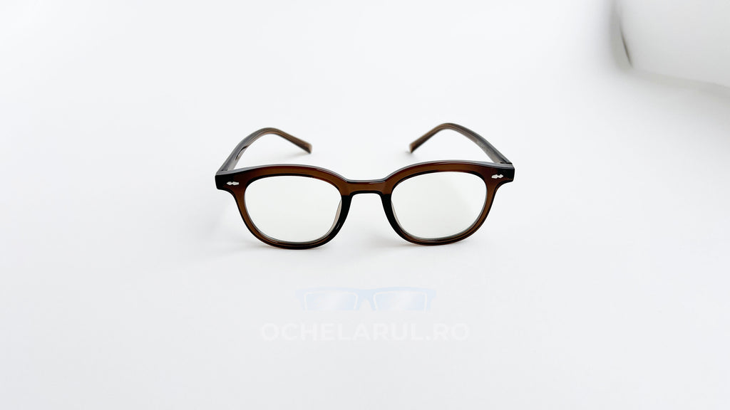 Rame ochelari Ovale Vintage, cu lentile transparente și cadru maro cu aspect clasic, potrivite pentru ochelari de vedere.