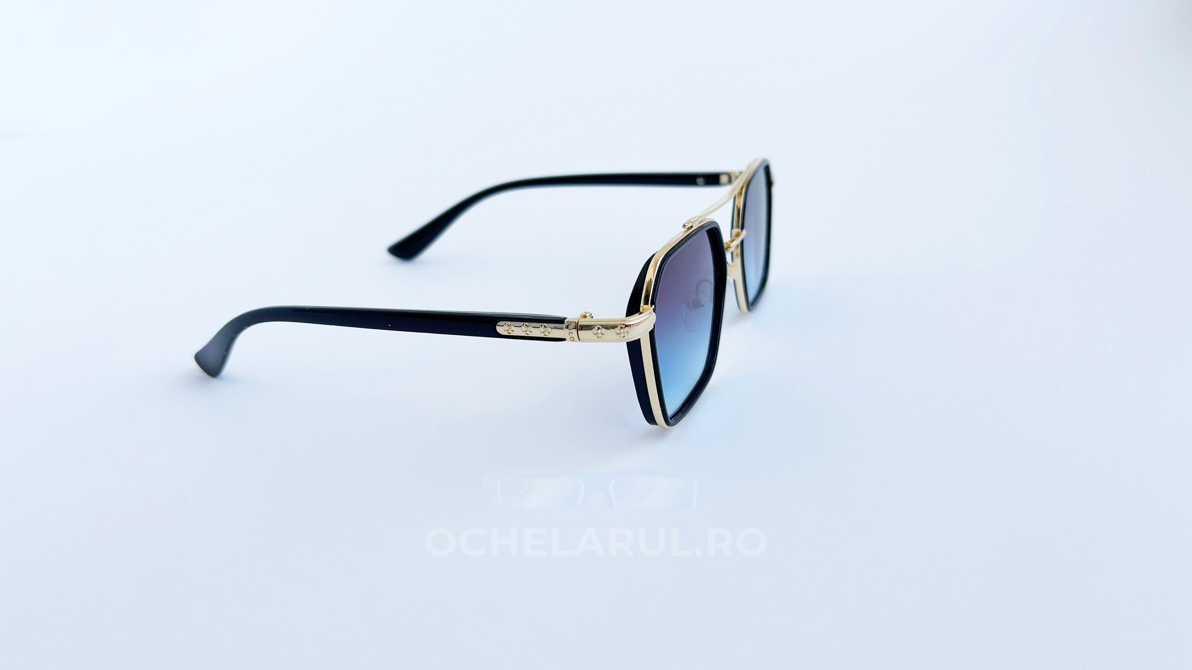Ochelari cu Punte dublă cu rame aurii și negre, lentile de soare degrade albastru, design modern și elegant pentru bărbați, potriviți pentru orice ocazie.