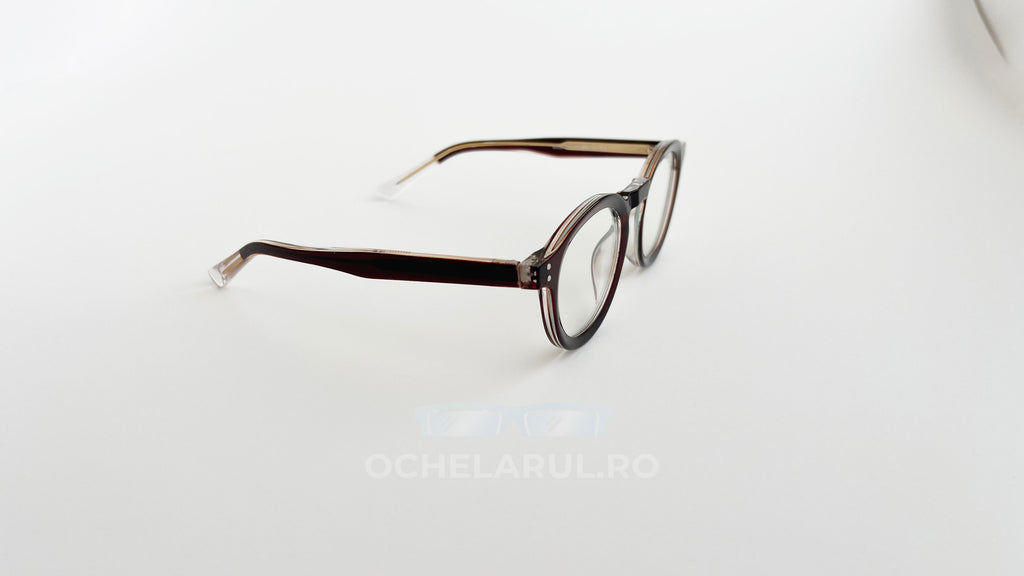 Rame Ochelari Rotunde Groase cu lentile transparente și ramă retro în culoare visinie, stil vintage.